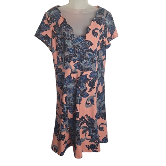I Le New York Womens Flare Dress Floral Short Sleeve Scallop Neck Officecore 12 - Picture 2 of 12